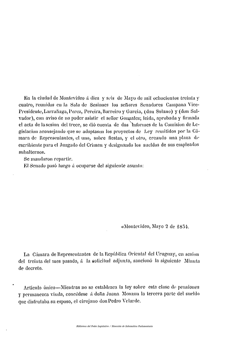 DIARIO DE SESIONES DE LA CAMARA DE SENADORES del 16/05/1834